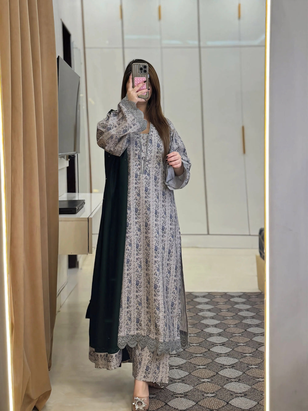 3-Piece Khaddar Printed Dress
