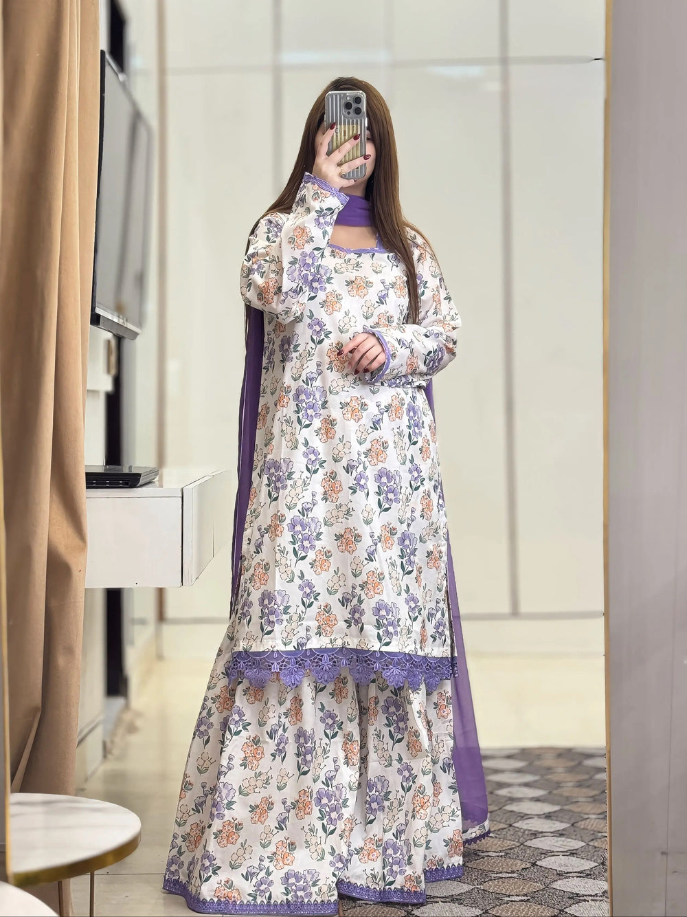 3-Piece Lawn Printed Dress with Sharara