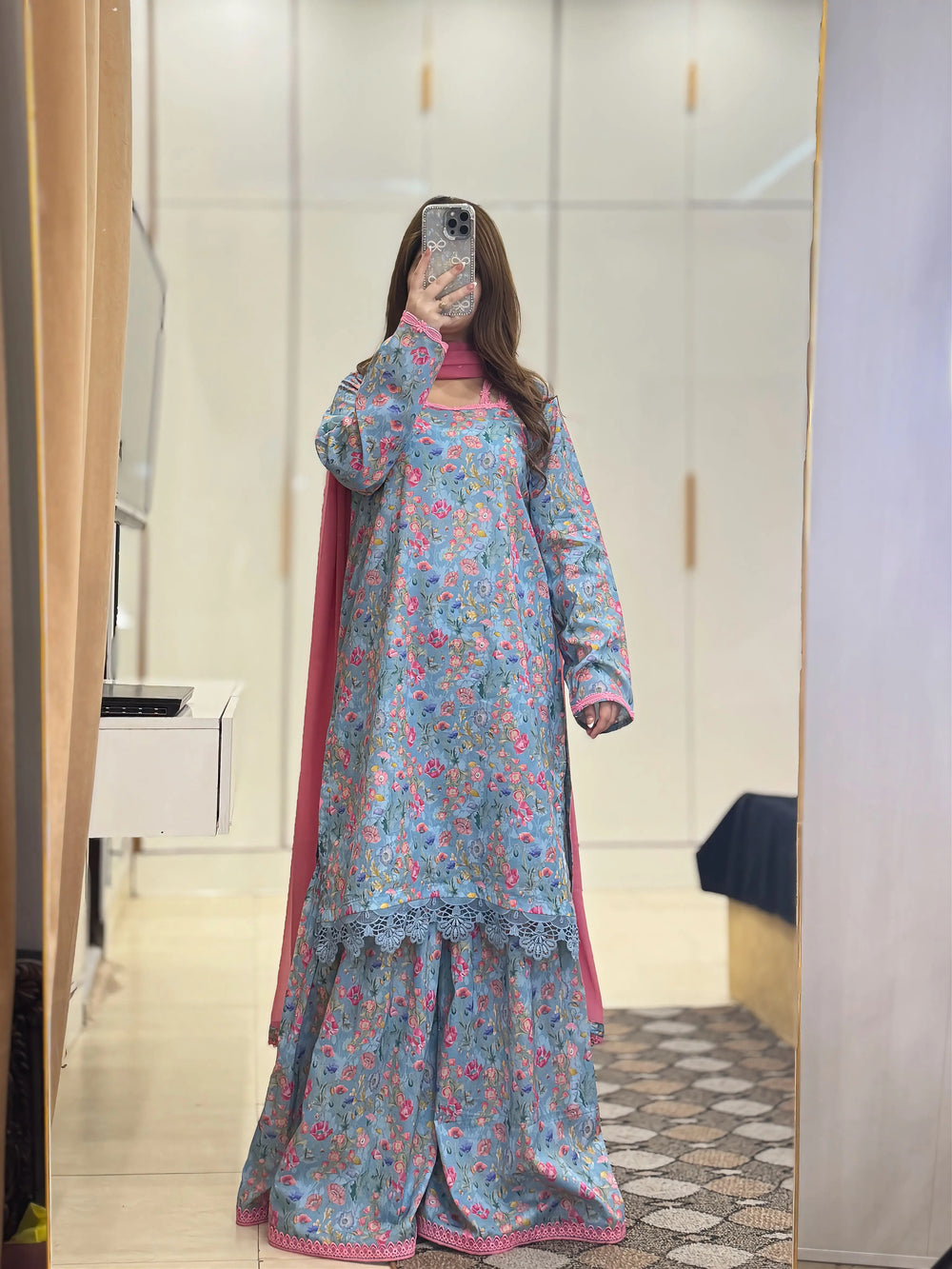 3-Piece Lawn Printed Dress with Sharara