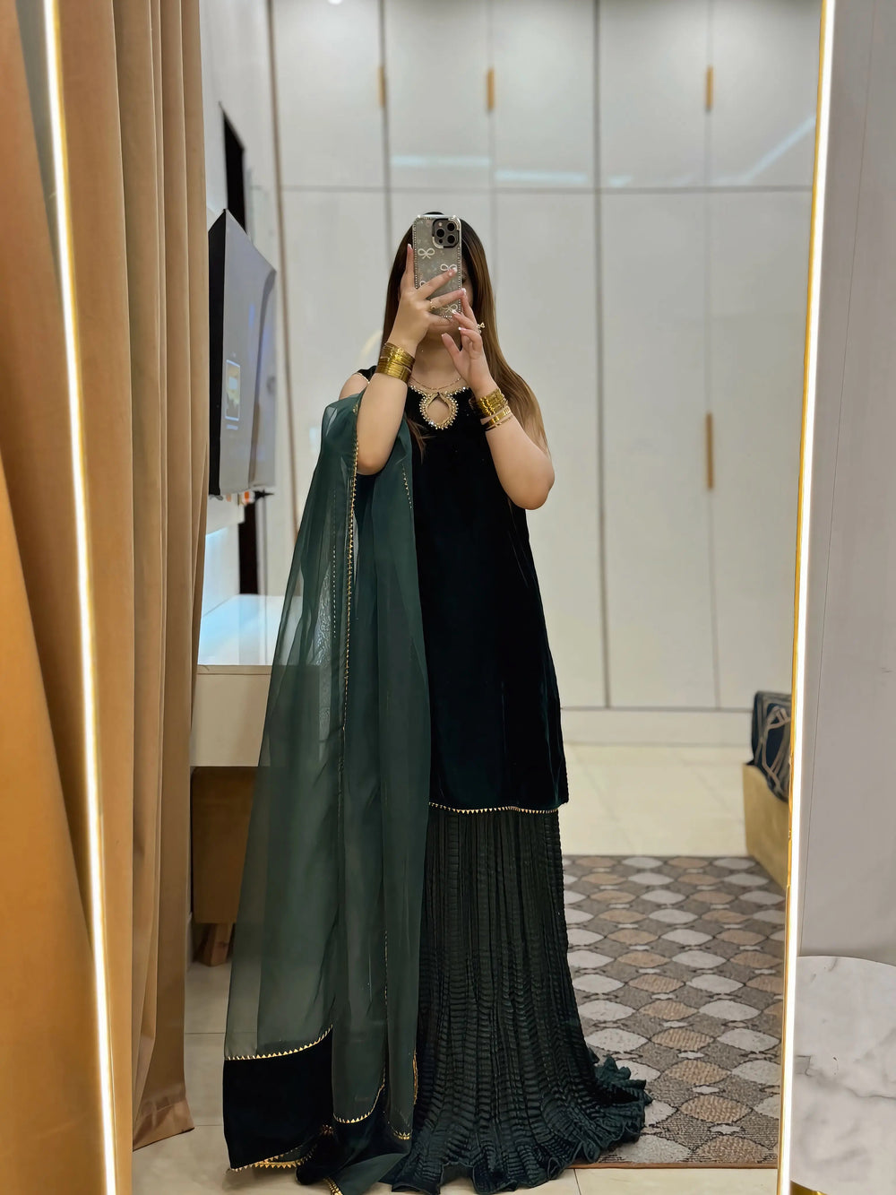 3 Piece - Vevet Dress With Sharara