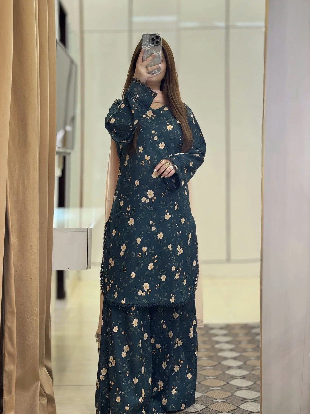3-Piece  Lawn Printed Dress With Plazo