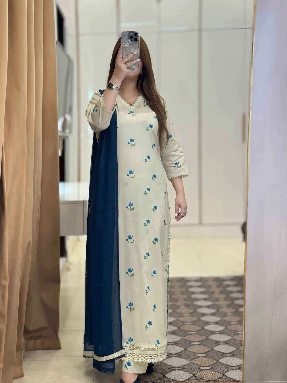 3 Piece - Lawn Printed Dress with Trouser