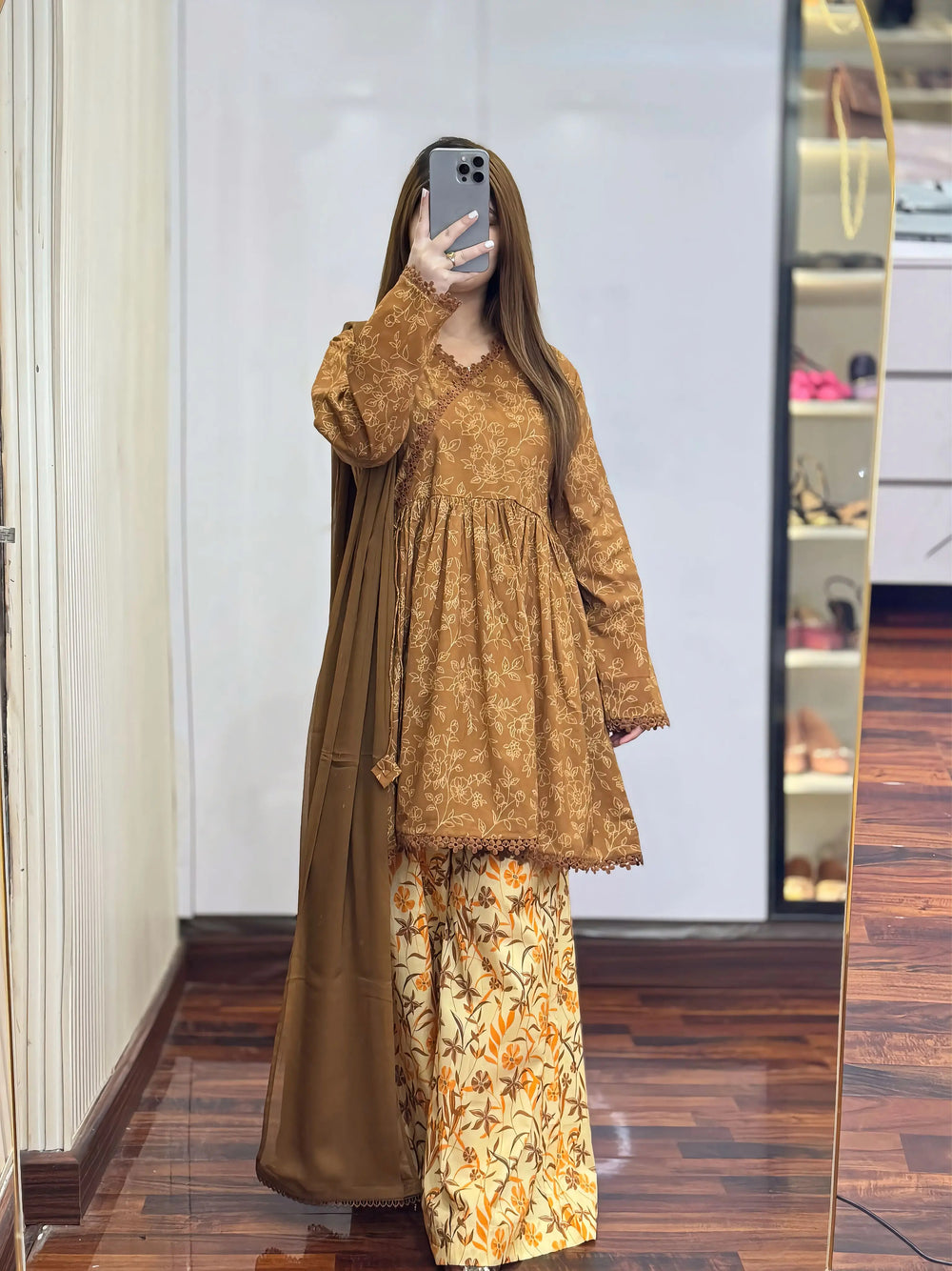 3 Piece - Lawn Printed Dress with Plazo