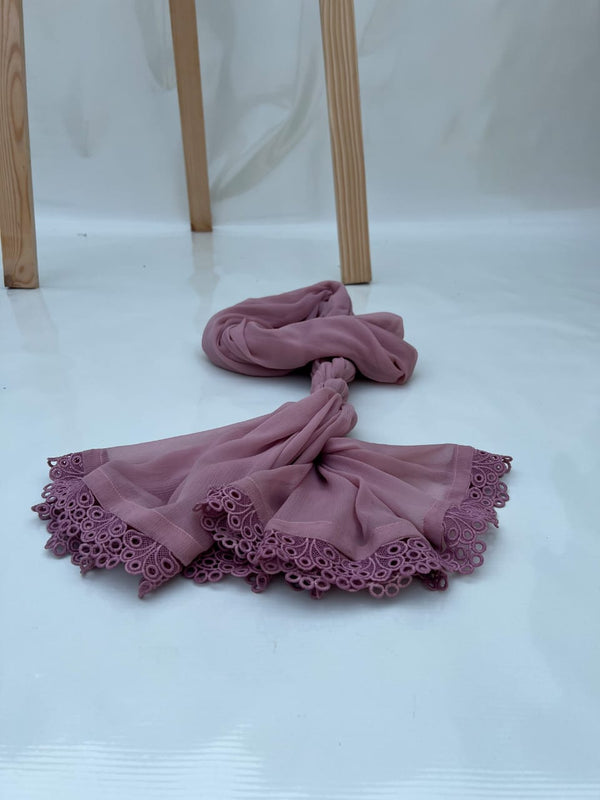 Pastel Pink Chiffon Dupattas With Lace