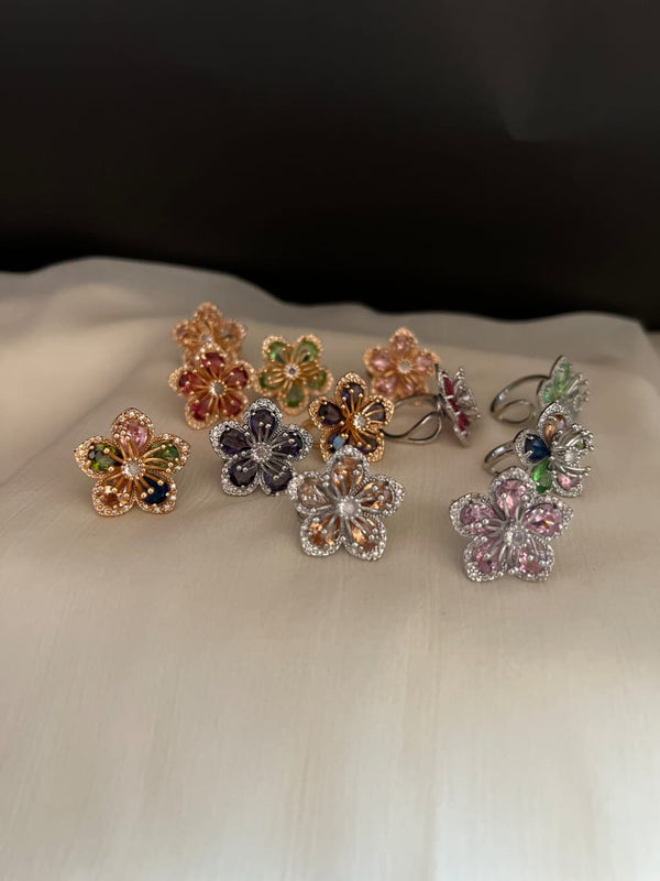 Flower Design Real Stone Rings