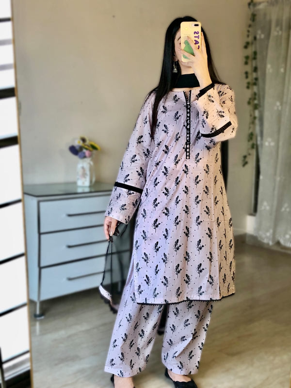 3 Piece - Lawn Printed Dress With Shalwar