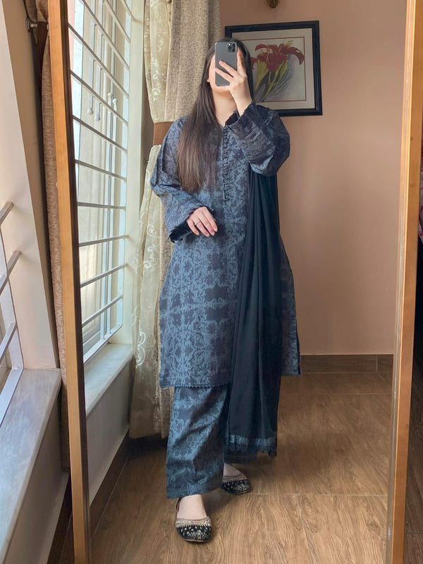3 Piece - Lawn Printed Dress With Shalwar
