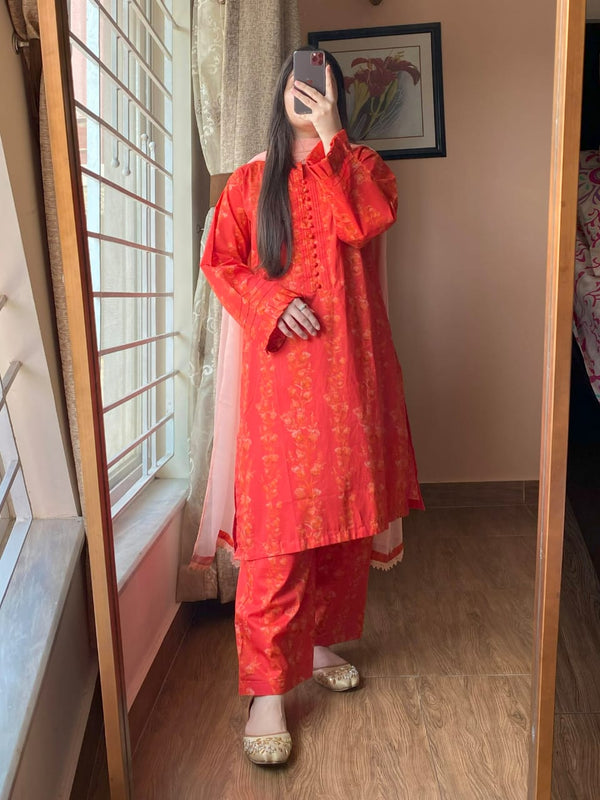 3 Piece - Lawn Printed Dress With Shalwar