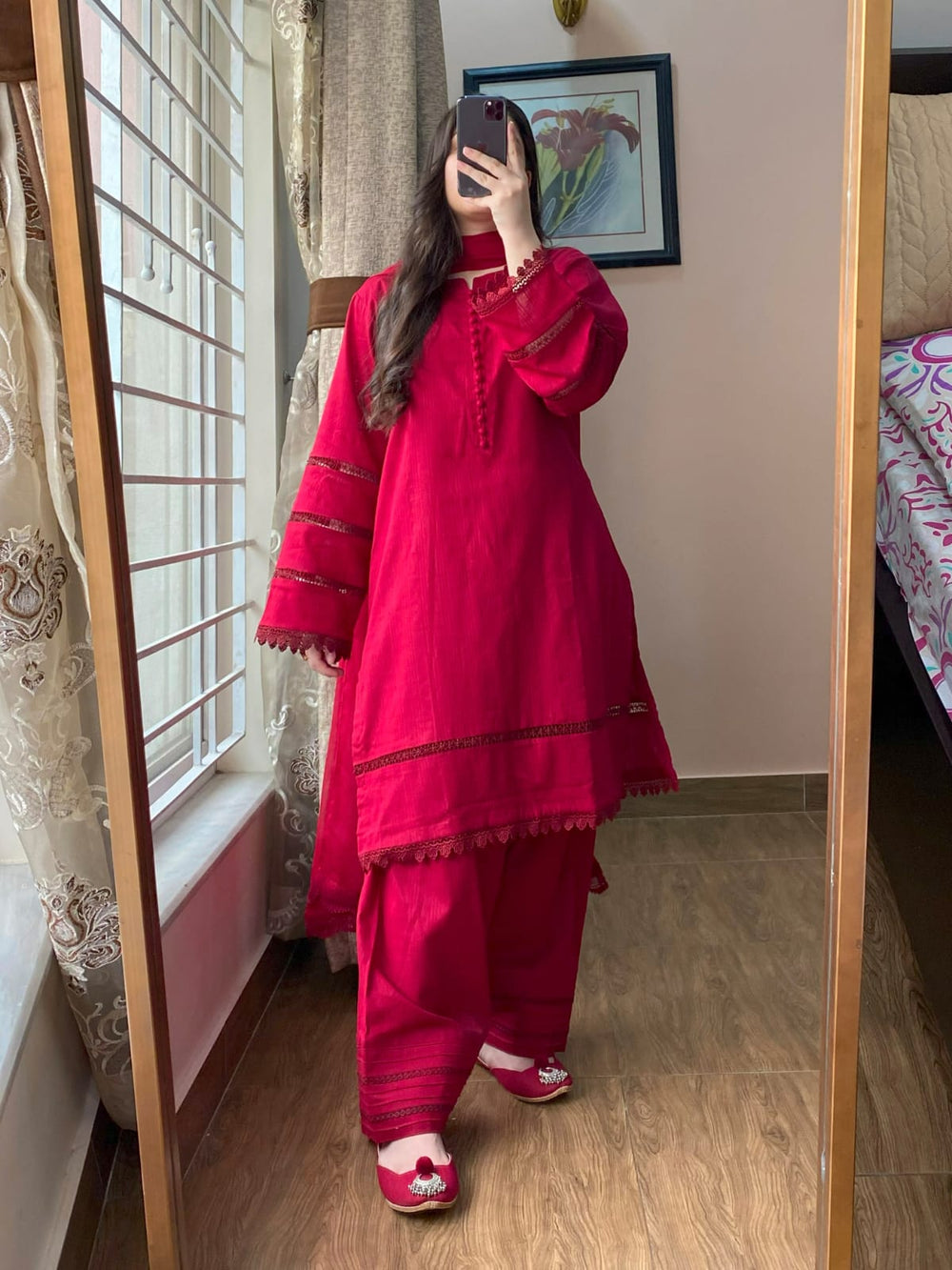 3 Piece - Lawn Dobby Dress with Farshi Shalwar