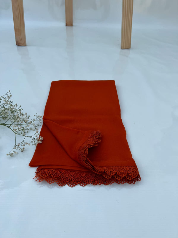 Rust Chiffon Dupattas With Lace