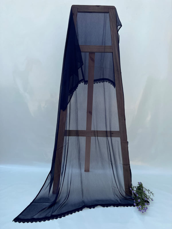 Navy Chiffon Dupattas With Lace