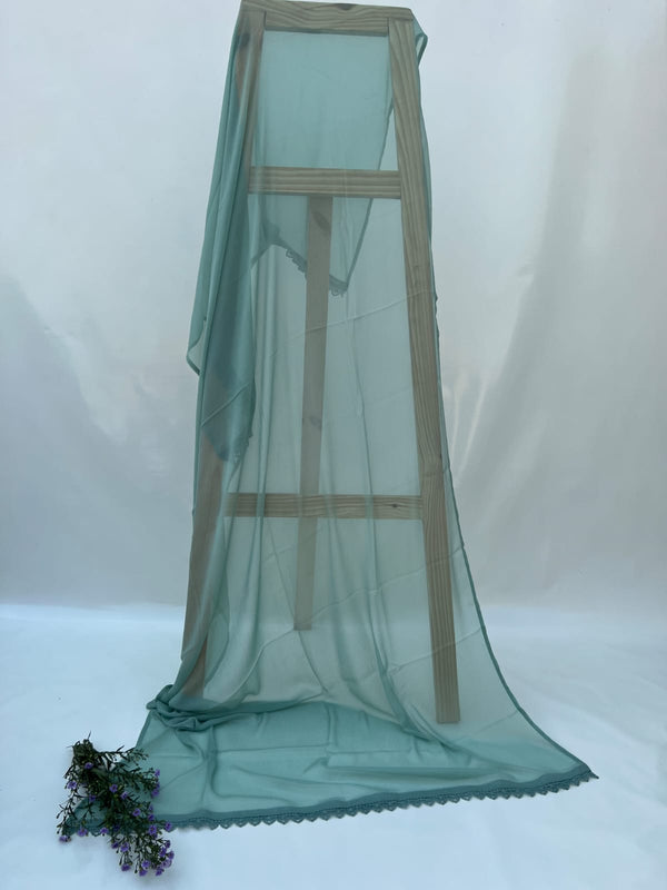 Sea Green Chiffon Dupattas With Lace