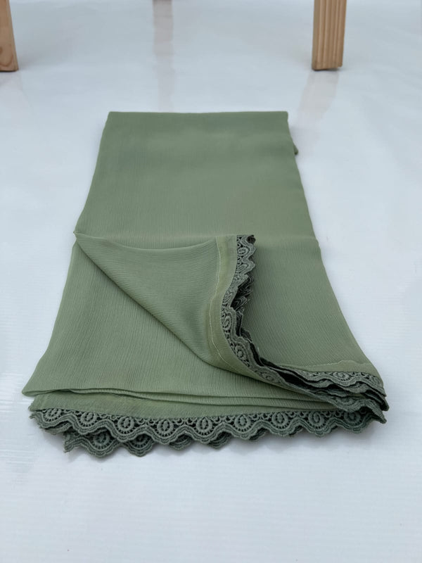 Pastel Green Chiffon Dupattas With Lace