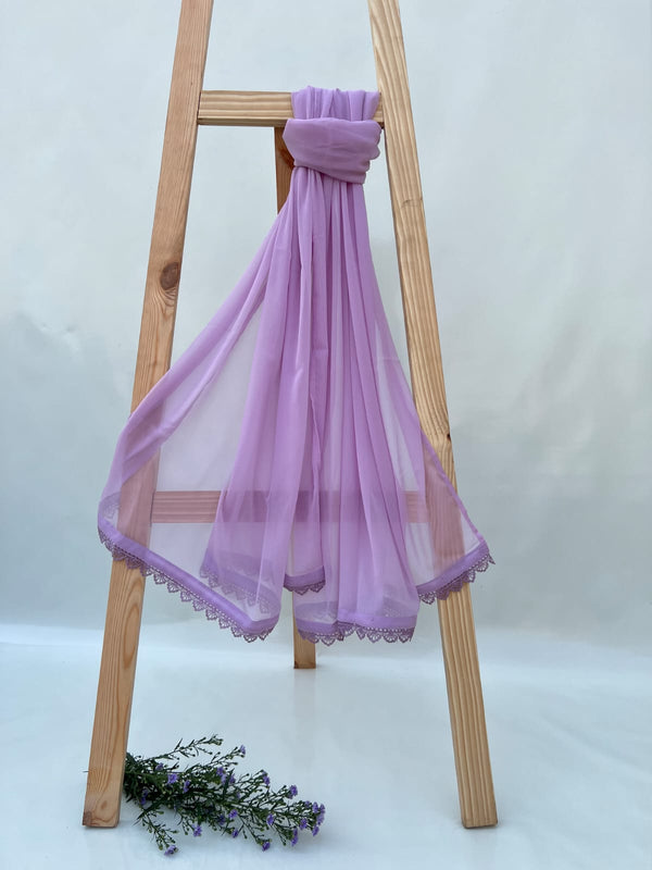 Lilac Chiffon Dupattas With Lace