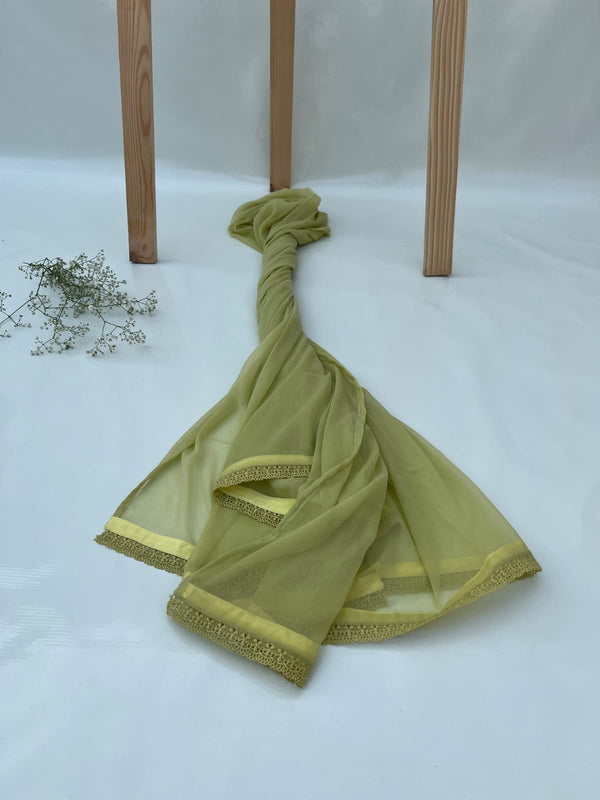 Lime Green Chiffon Dupattas With Lace