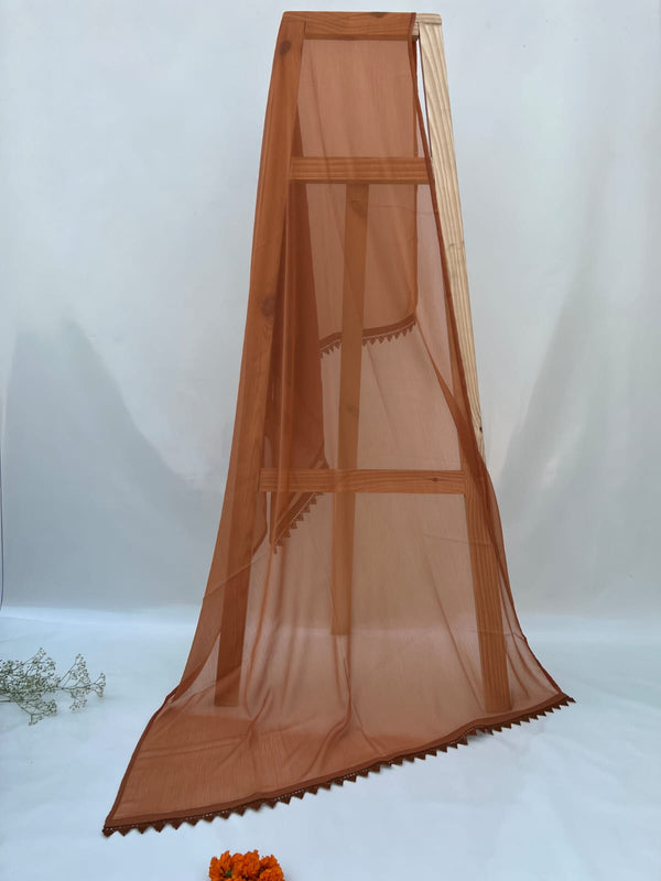 Brown Chiffon Dupattas With Lace