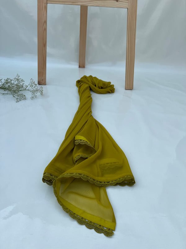 Olive Green Chiffon Dupattas With Lace