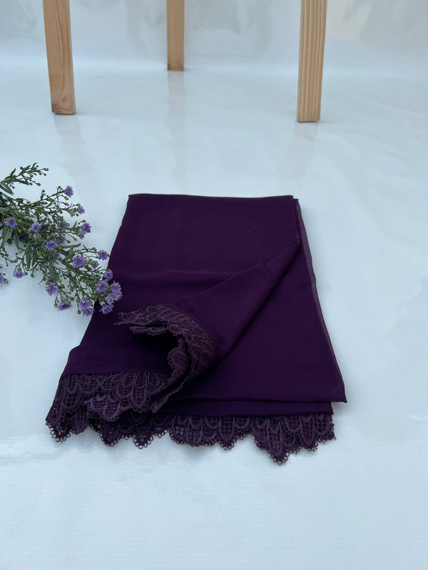 Dark Purple Chiffon Dupattas With Lace