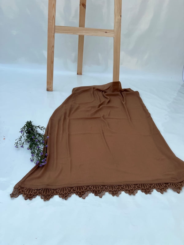 Brown Chiffon Dupattas With Lace