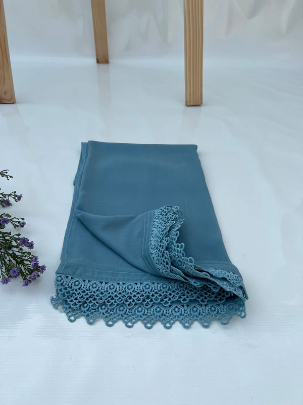 Sea Blue Chiffon Dupattas With Lace