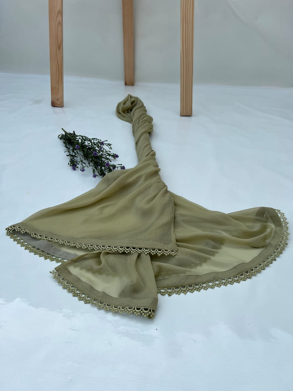Pistachio Green Chiffon Dupattas With Lace