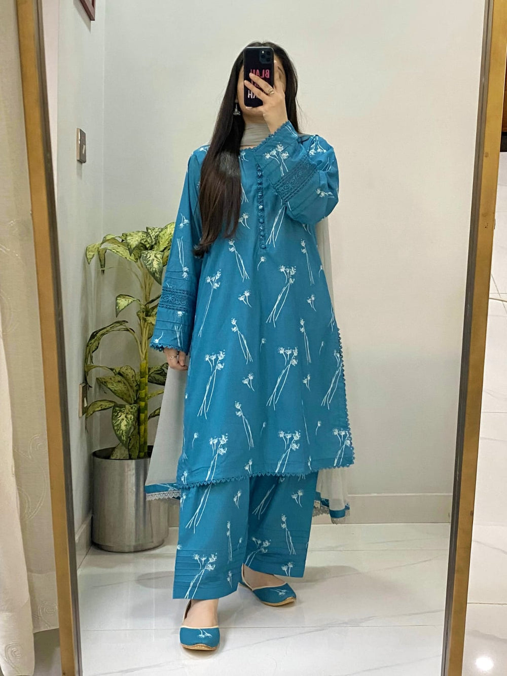 3 Piece - Lawn Printed Dress With Shalwar