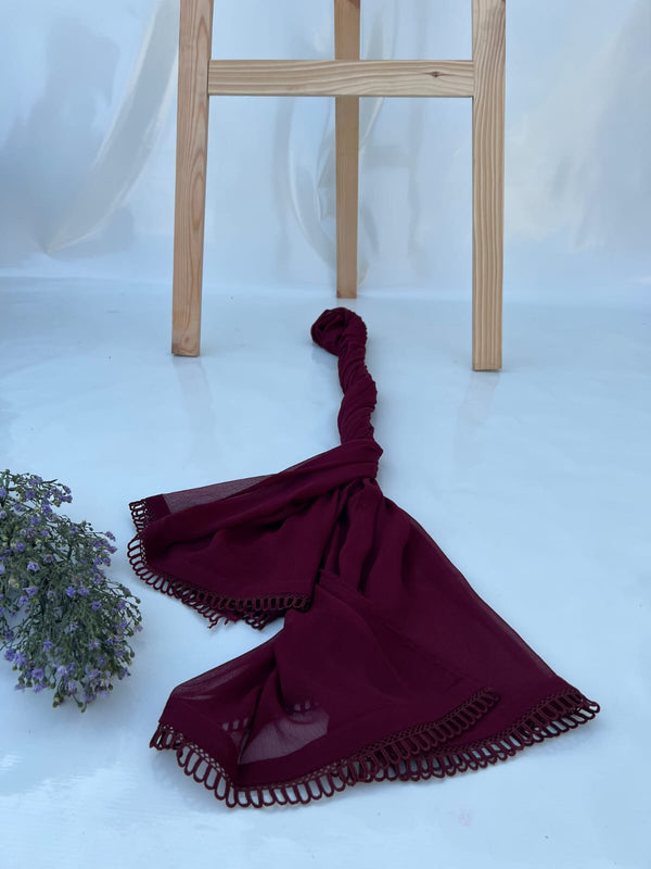 Maroon Chiffon Dupattas With Lace