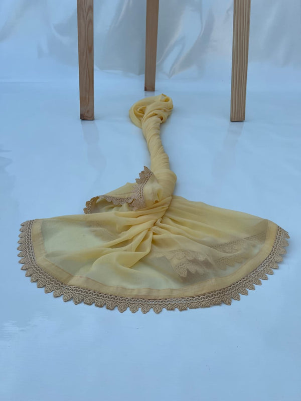 Beige Chiffon Dupattas With Lace
