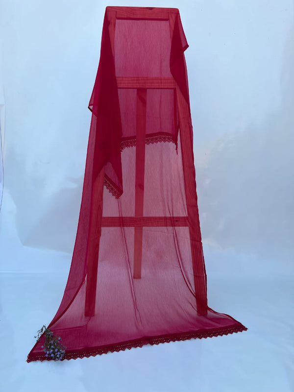 Jasper Red Chiffon Dupattas With Lace