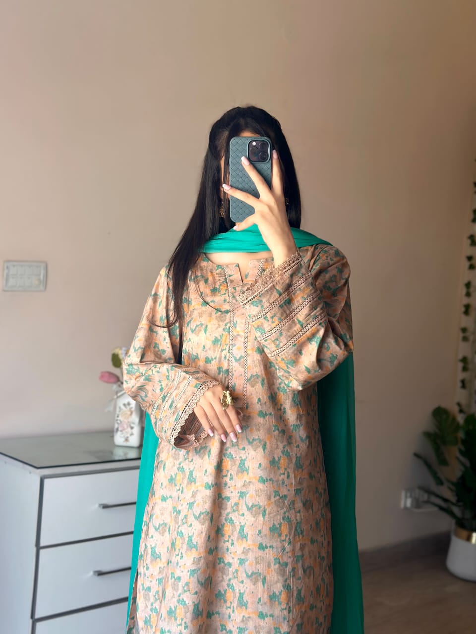 3 Piece - Lawn Printed Dress With Plazo