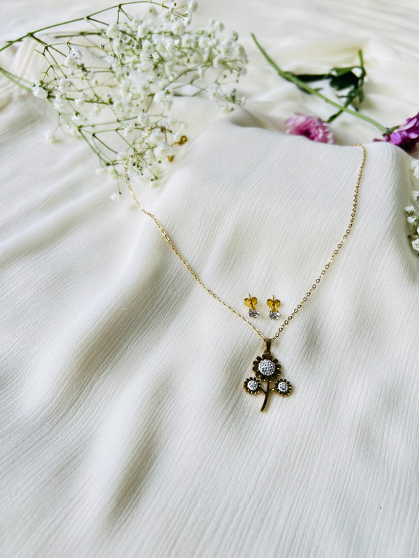 Elegant Golden Necklace & Earring Set