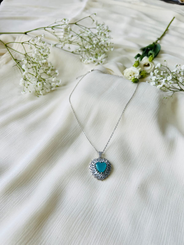 Elegant Heart Pendants With Sea Blue Topaz