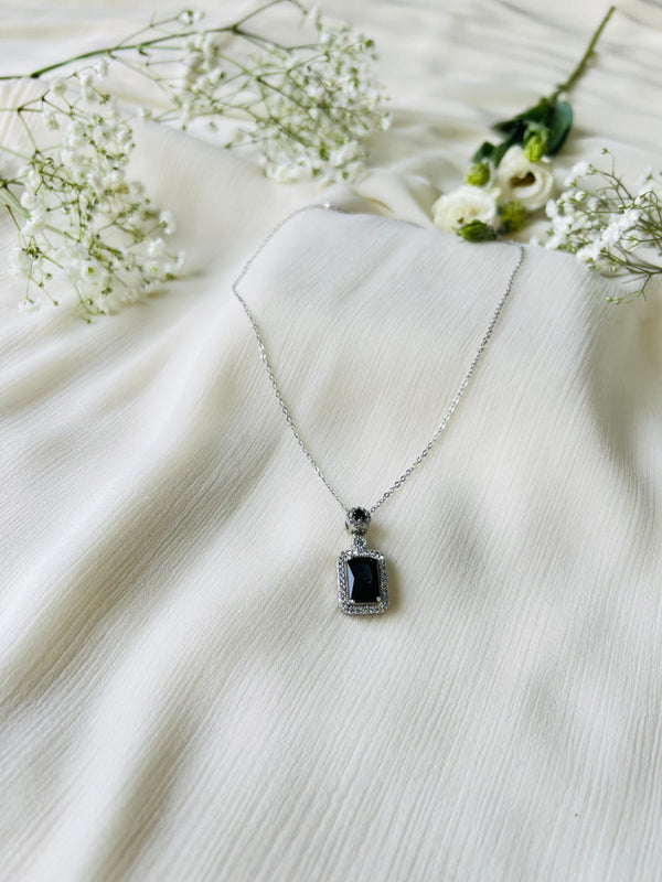 Black Topaz Solid Silver Chain Pendants
