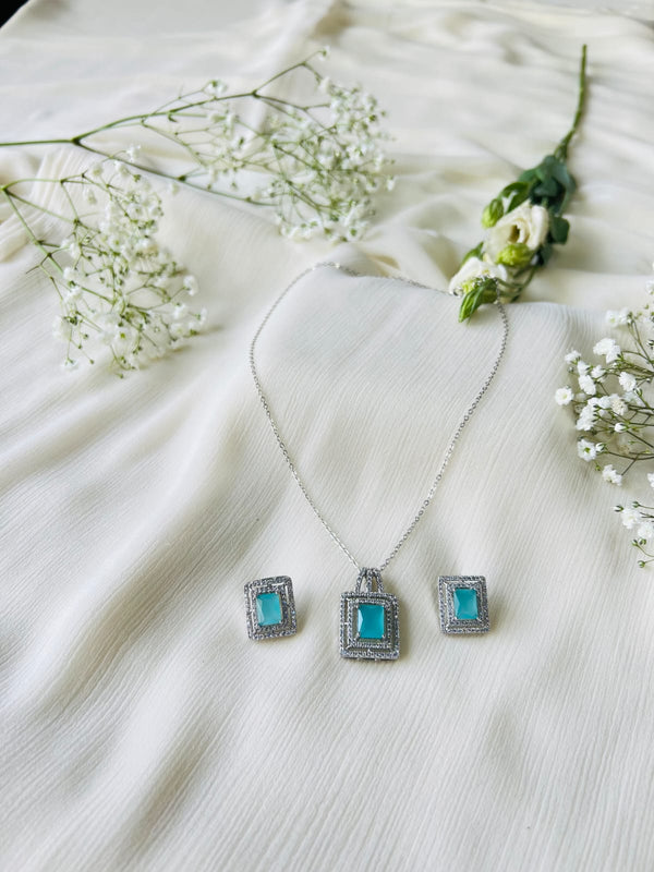 Elegant Silver Set With Swiss Blue Topaz