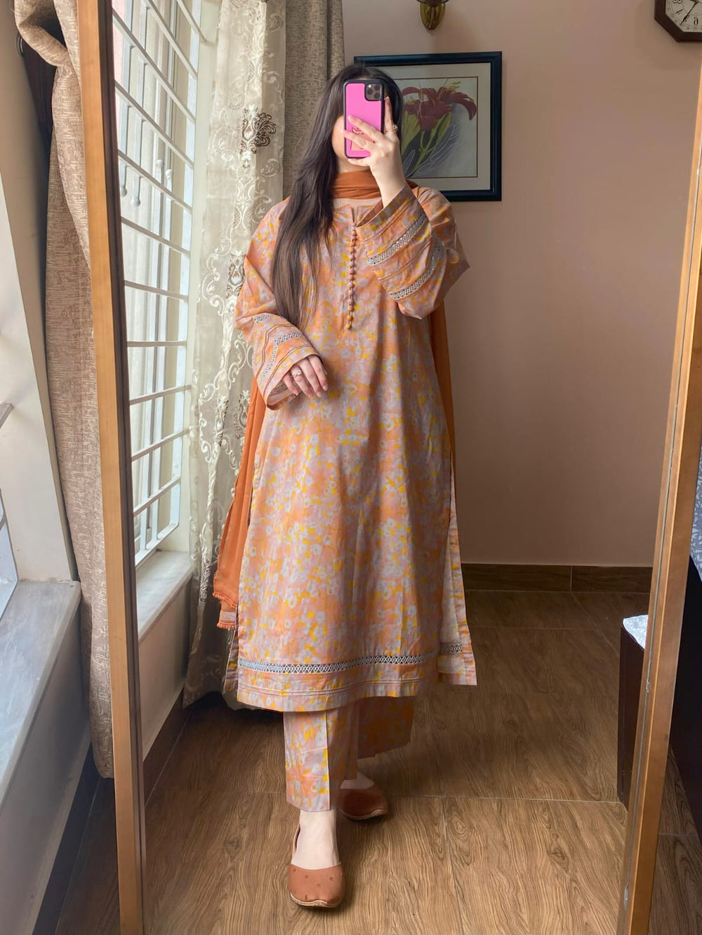 3 Piece - Lawn Printed Dress
