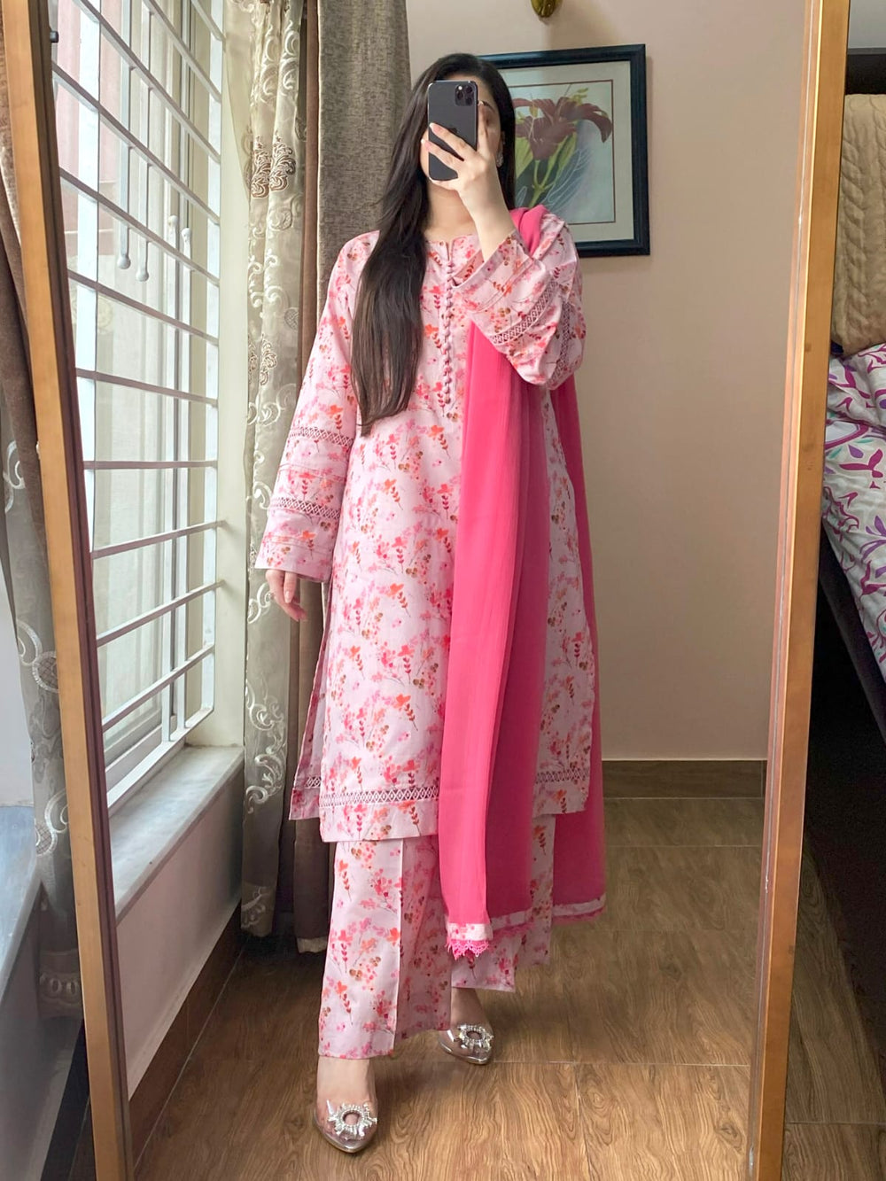 3 Piece - Lawn Printed Dress With Plazo