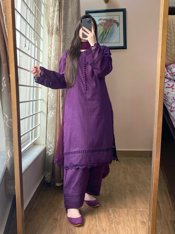 3 Piece - Lawn Dobby Dress with Farshi Shalwar