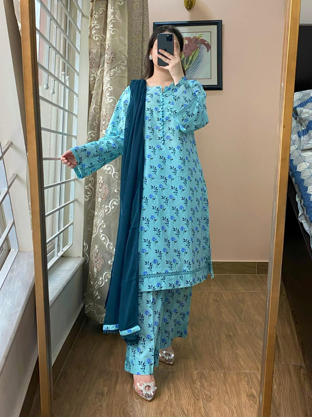 3 Piece - Lawn Printed Dress With Plazo
