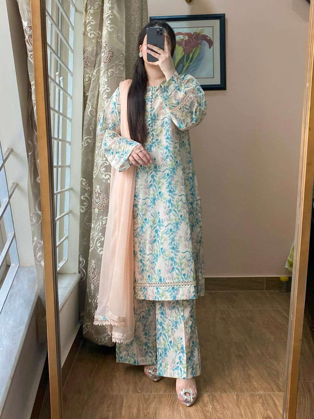 3 Piece - Lawn Printed Dress With Plazo