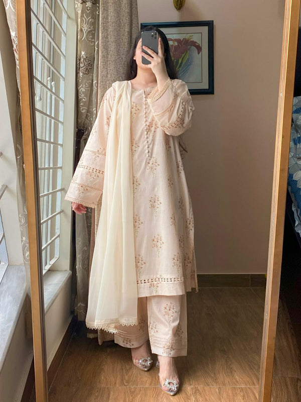 3 Piece - Lawn Printed Dress With Shalwar