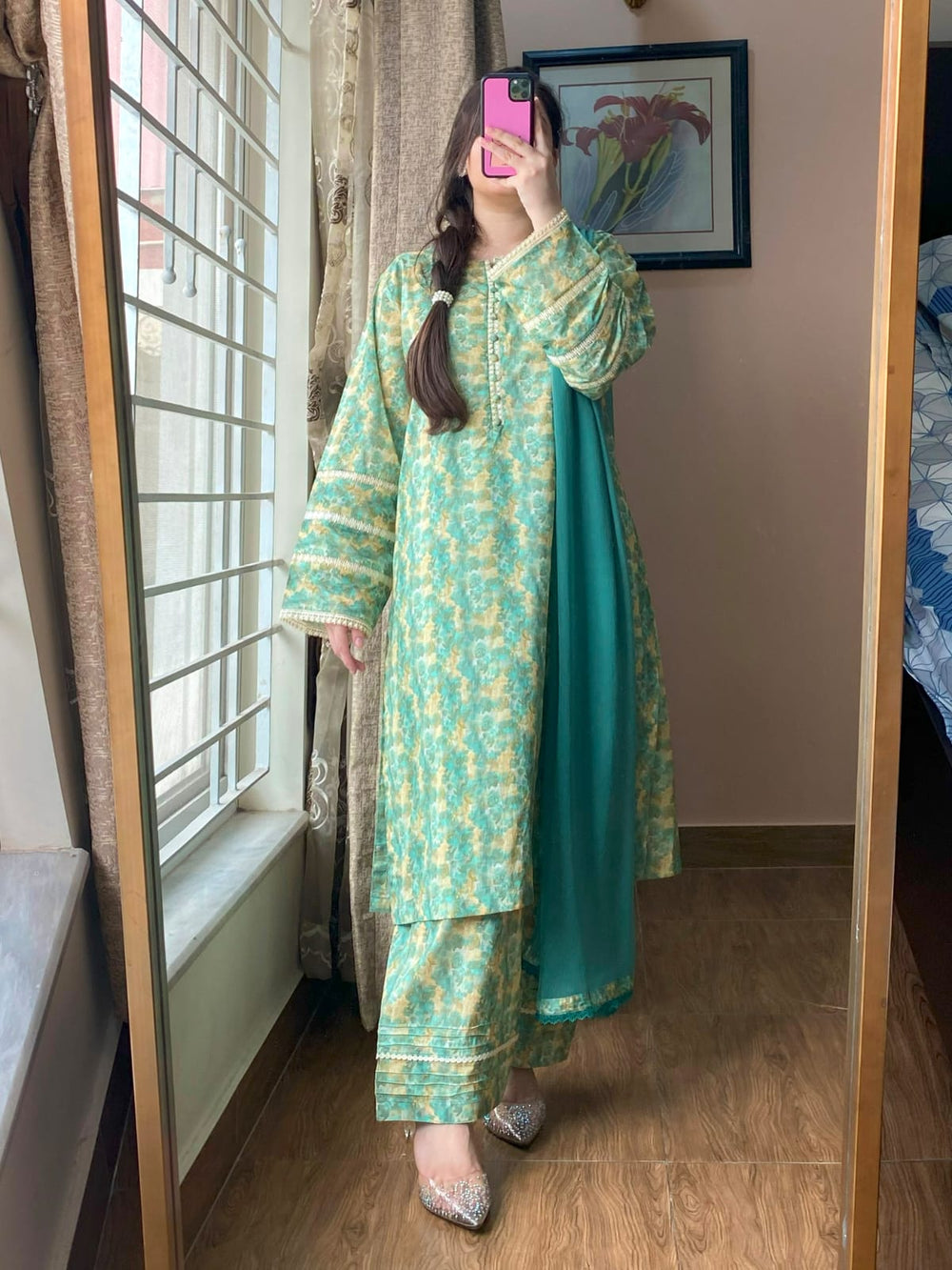 3 Piece - Lawn Printed Dress With Shalwar