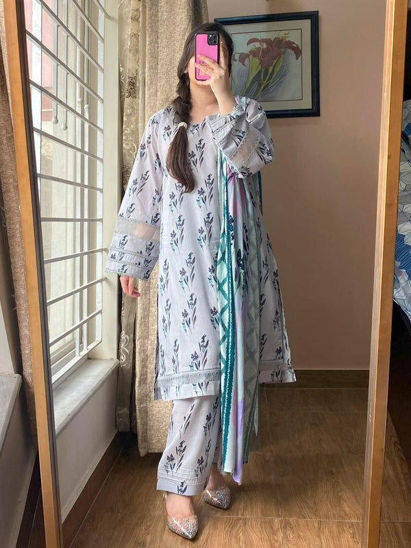3 Piece Lawn Printed Suit – With Shalwar & Lawn Dupatta