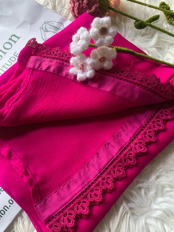 Fuchsia Chiffon Dupattas With Lace