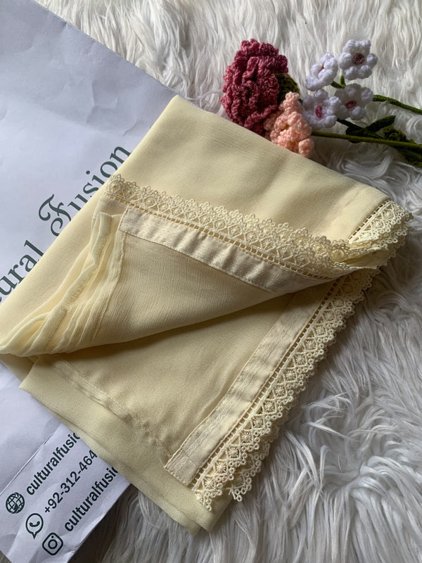 Cream Chiffon Dupattas With Lace