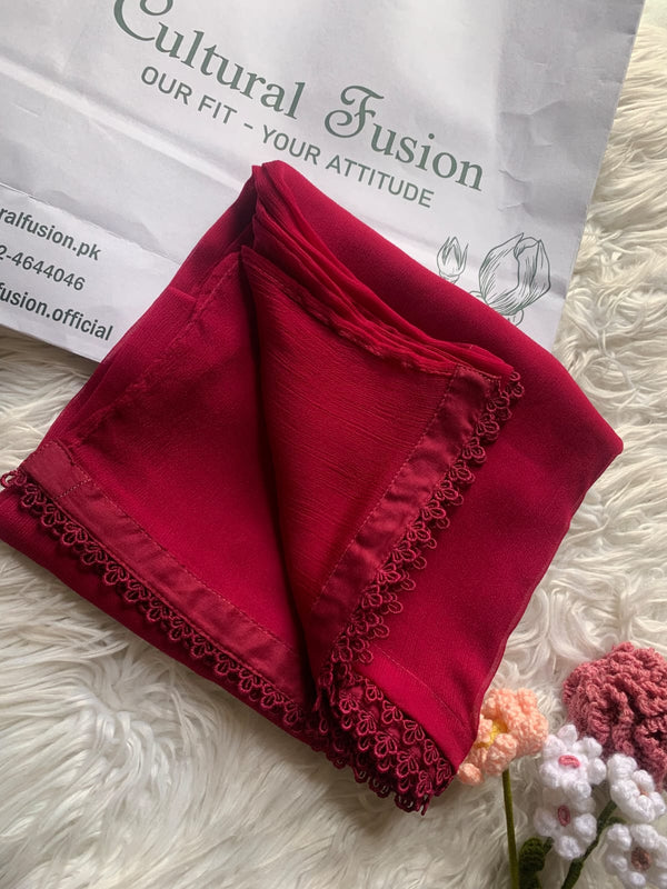 Magenta Chiffon Dupattas With Lace
