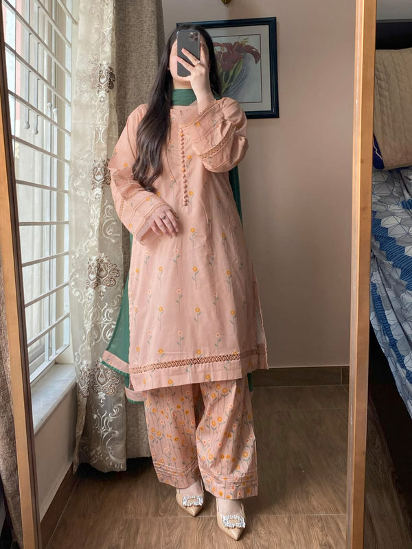 3 Piece - Lawn Printed Dress With Shalwar