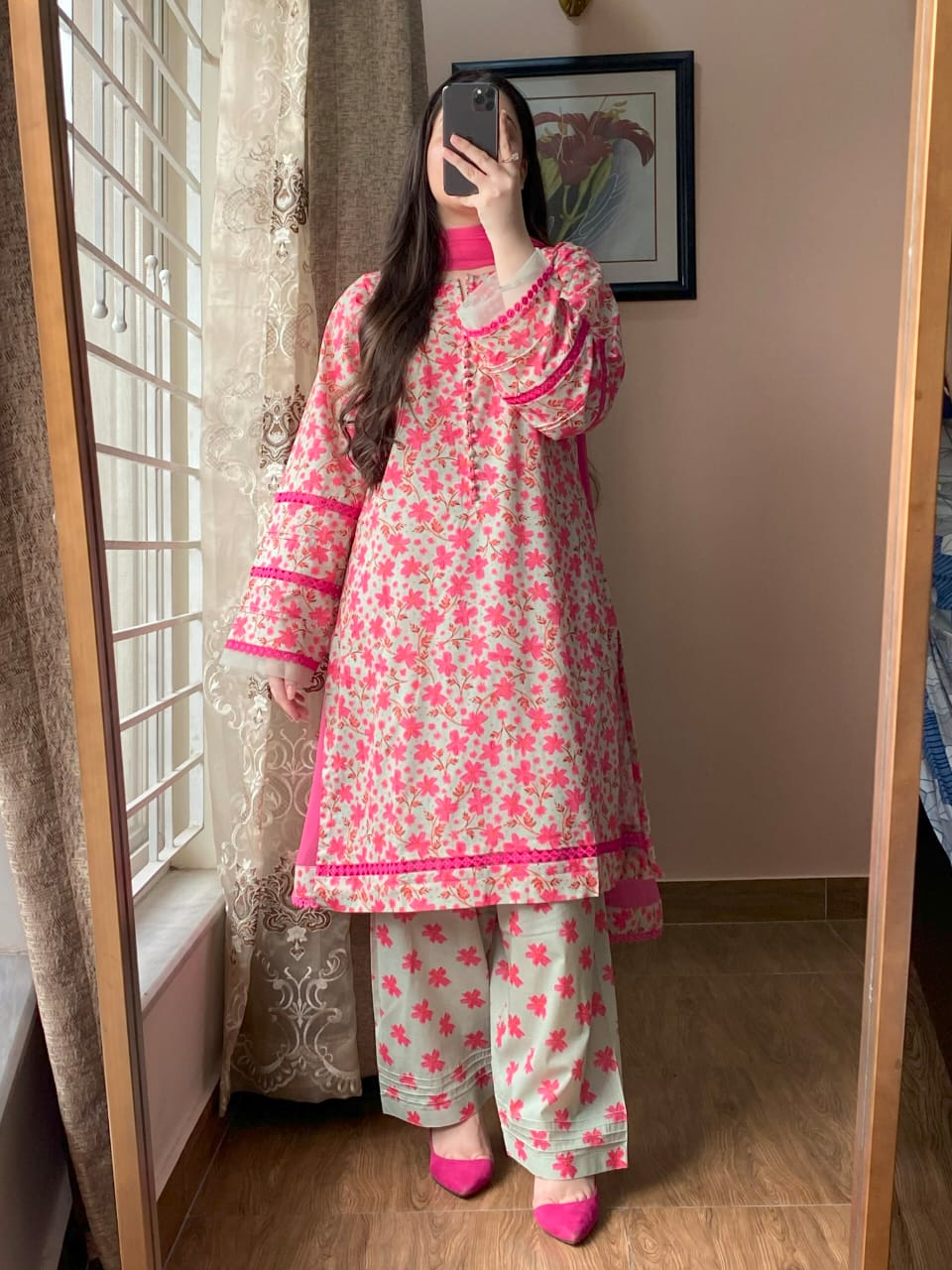 3 Piece - Lawn Printed Dress With Shalwar