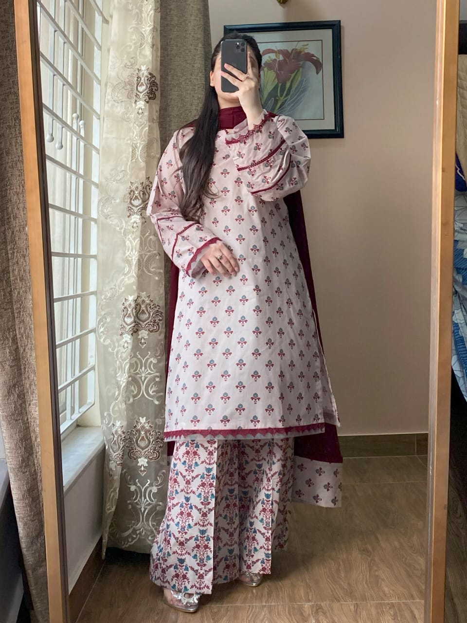 3 Piece - Lawn Printed Dress With Plazo