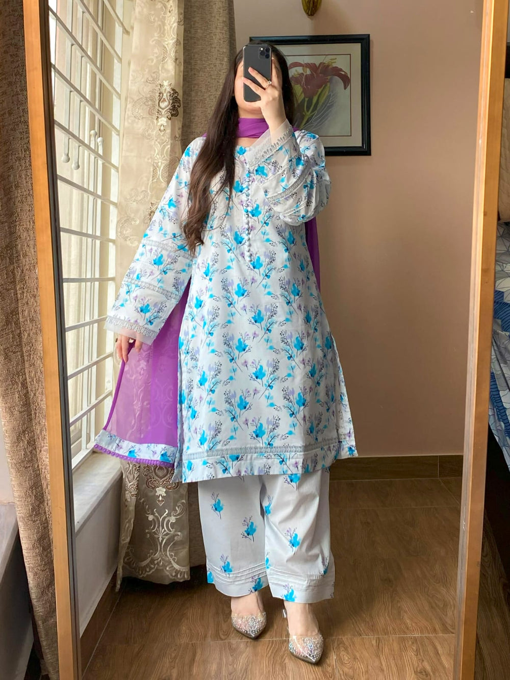 3 Piece - Lawn Printed Dress With Shalwar