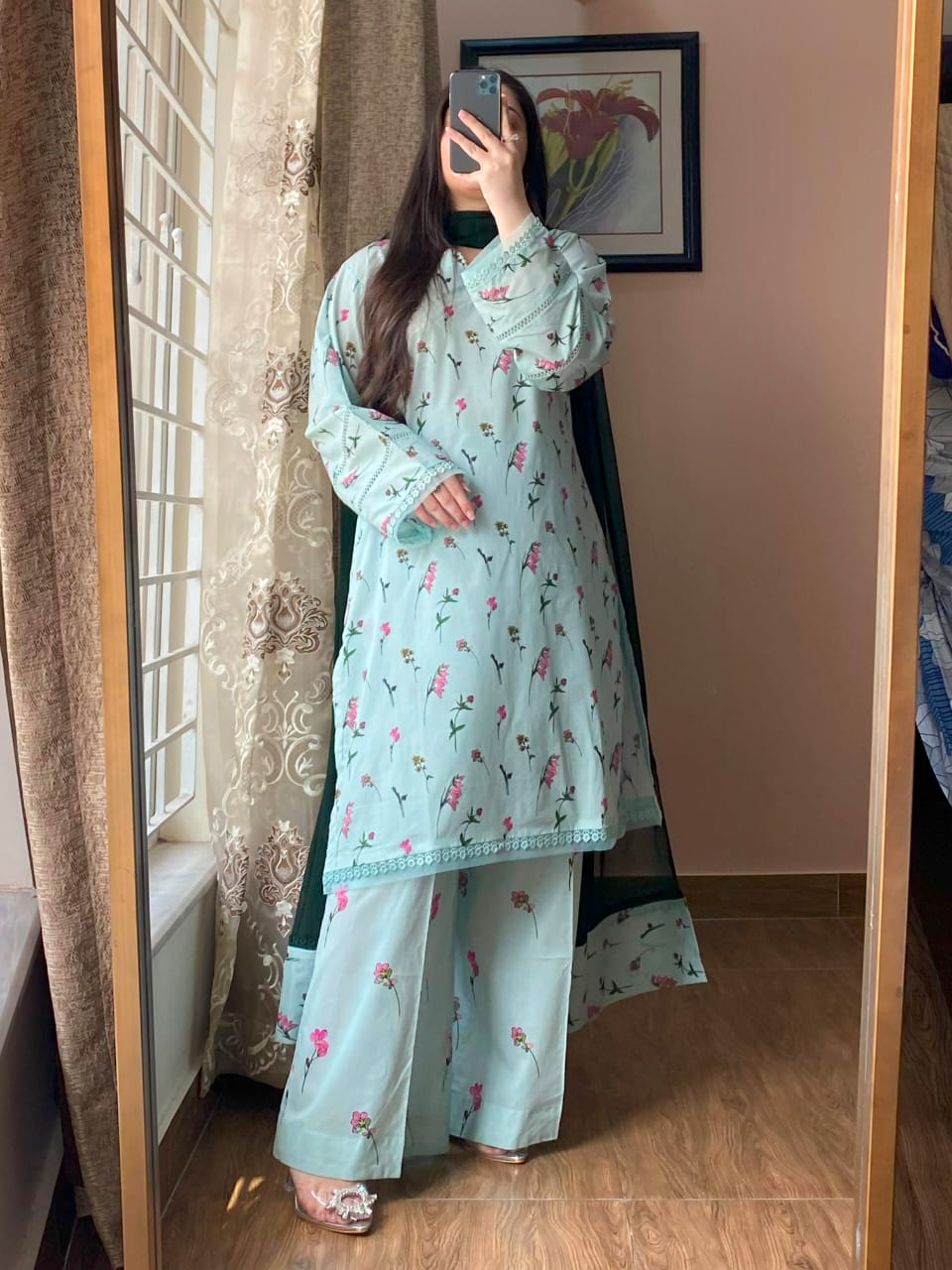 3 Piece - Lawn Printed Dress With Plazo